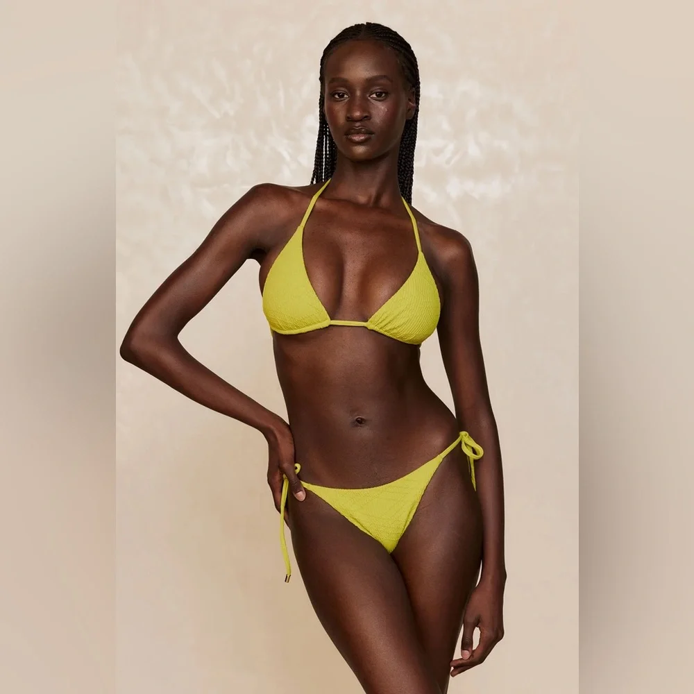 NEW Monday Swimwear PALMA BOTTOM - CHARTREUSE SUMMER PLAID Bikini Bottoms P XS